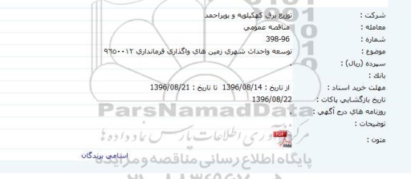 مناقصه , مناقصه توسعه و احداث شهری زمین های واگذاری