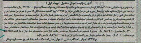 آگهی مزایده اموال منقول , مزایده فروش تعداد 95 عدد شلوار پارچه ای مردانه....