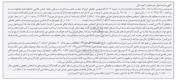مزایده,مزایده 1.5 دانگ از ششدانگ آپارتمان نوبت اول