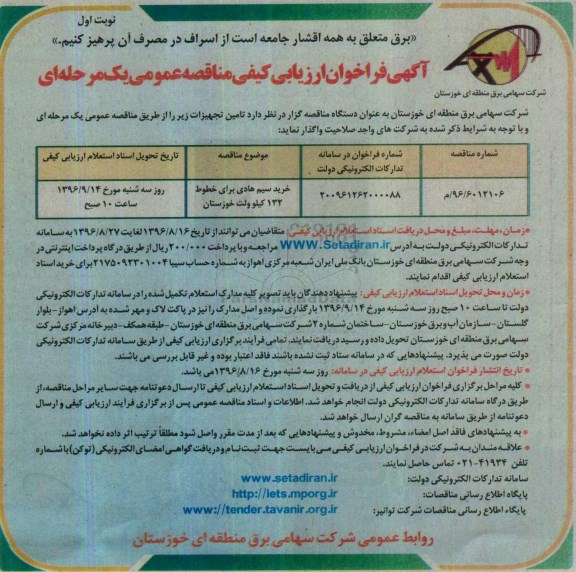 مناقصه, مناقصه خرید سیم هادی برای خطوط 