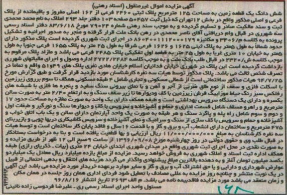 مزایده,مزایده ششدانگ زمین مساحت 125 متر 