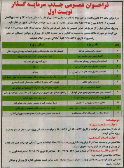 فراخوان عمومی جذب سرمایه گذار نوبت اول