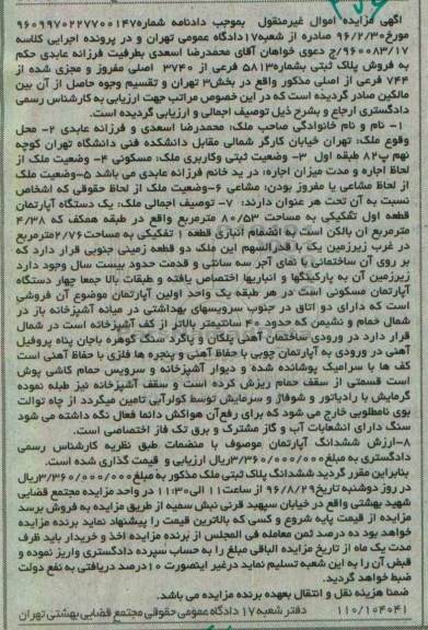 مزایده,مزایده آپارتمان مساحت 80.53متر 