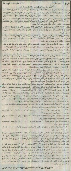 مزایده,مزایده سه دانگ پلاک ثبتی 1947/201/1460 اصلی