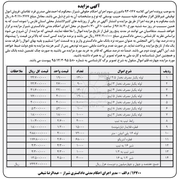 مزایده, مزایده لوله یکبار مصرف