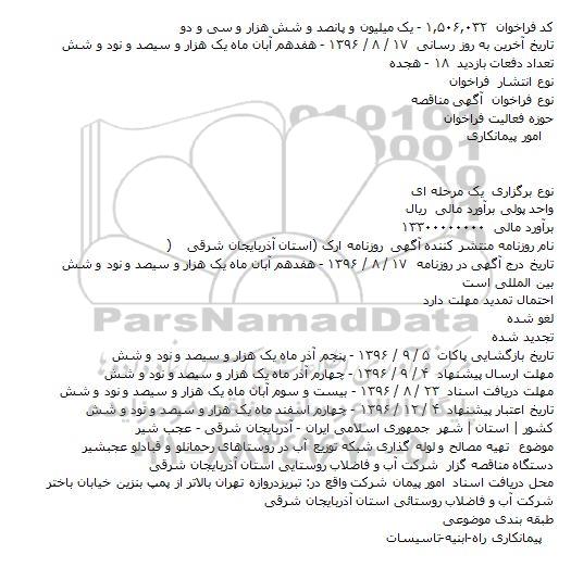 اگهی مناقصه , مناقصه تهیه مصالح و لوله گذاری شبکه 