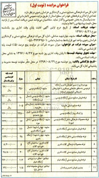 فراخوان مزایده ,مزایده تعدادی از اماکن و غرفه های خود