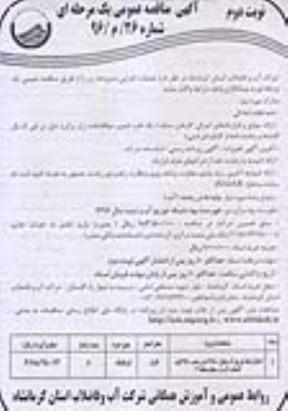 آگهی مناقصه عمومی, مناقصه اصلاح شبکه توزیع آب به طول 3880 متر و نصب 450 فقره انشعاب آب- نوبت دوم 