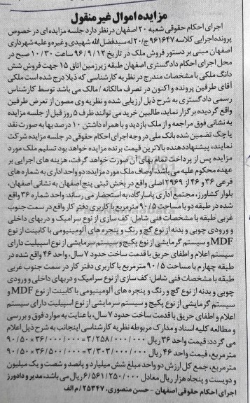 مزایده,مزایده دو واحد اداری به شماره فرعی 36 و 46