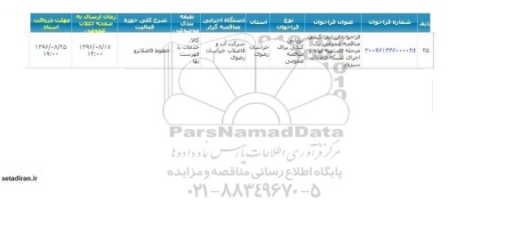 مناقصه, مناقصه تهیه لوله و اجرای شبکه فاضلاب