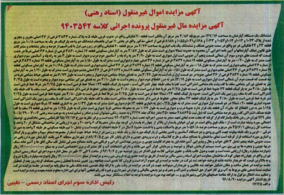 مزایده,مزایده ششدانگ آپارتمان مساحت 147.16متر
