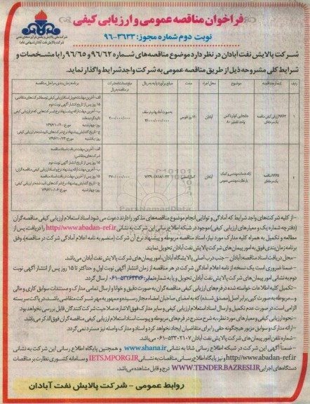 فراخوان مناقصه عمومی, مناقصه جابجایی کولرباکس واحد تقطیر 80 و ... نوبت دوم 