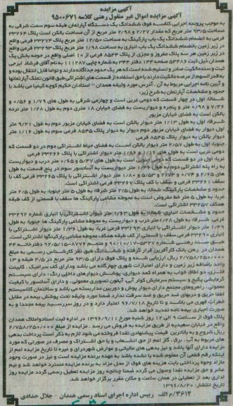 مزایده,مزایده ششدانگ آپارتمان مساحت 93.5 متر
