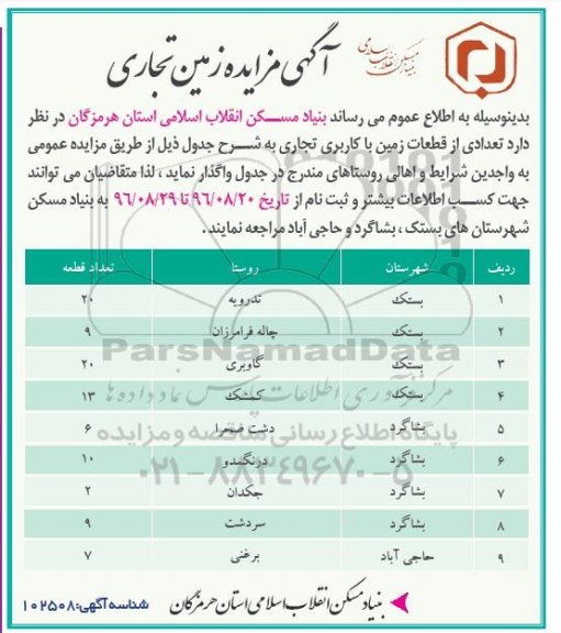 مزایده ، مزایده زمین تجاری
