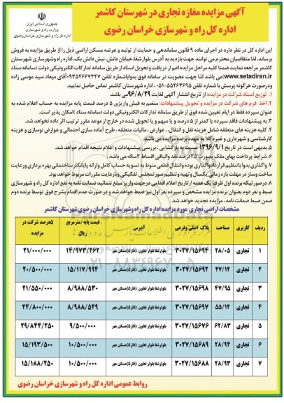 مزایده,مزایده مغازه تجاری شهرستان کاشمر