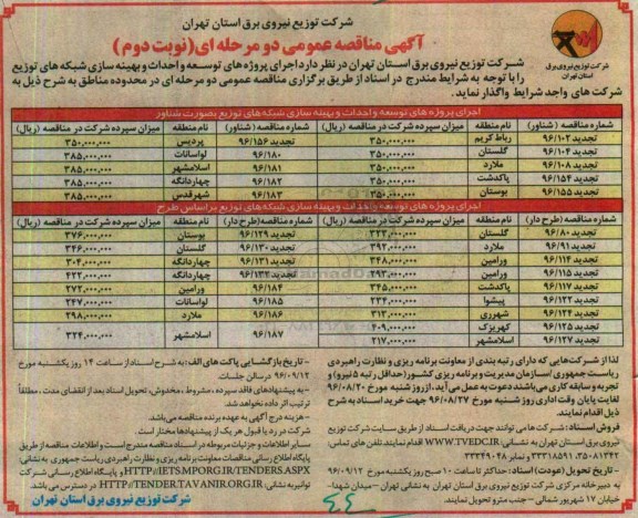 آگهی مناقصه عمومی دو مرحله ای , مناقصه اجرای پروژه های توسعه و احداث و بهینه سازی شبکه های توزیع ... - نوبت دوم 