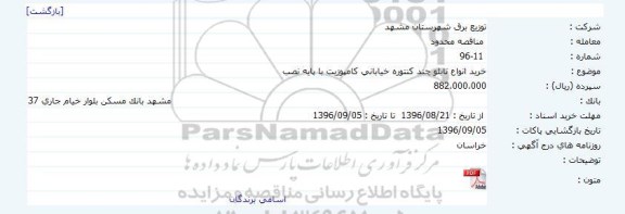 مناقصه محدود , مناقصه خرید انواع تابلو چند کنتوره خیابانی کامپوزیت با پایه نصب 