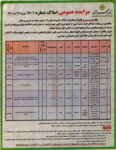 مزایده,مزایده عمومی فروش املاک