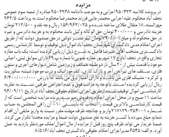 مزایده,مزایده یکباب مغازه تجاری با قدمت بیش از 20 سال 