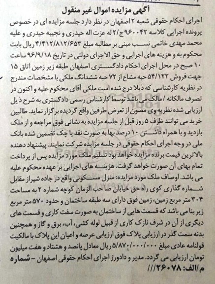 مزایده,مزایده منزل مسکونی مساحت 304 متر زمین