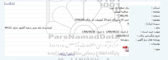مناقصه , مناقصه خرید 10 دستگاه تابلو 20 کیلو 