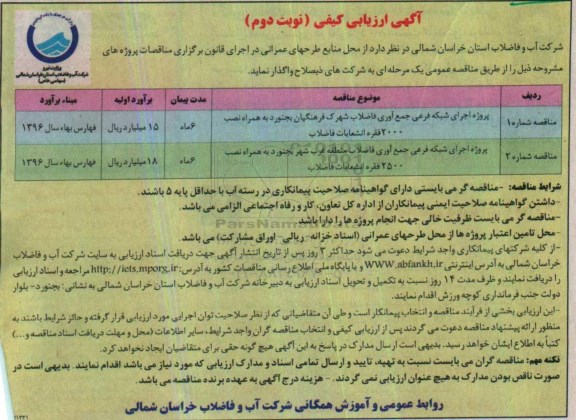 ارزیابی کیفی , ارزیابی کیفی پروژه اجرای شبکه فرعی جمع آوری فاضلاب شهرک 