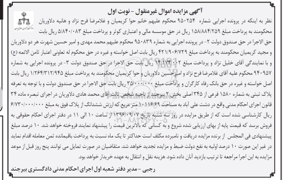 مزایده،مزایده پلاک ثبتی به شماره 1580 فرعی بخش دو بیرجند