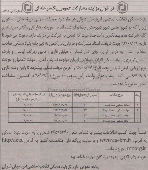 مزایده , مزایده مشارکت عمومی عملیات اجرایی پروژه های مسکونی 