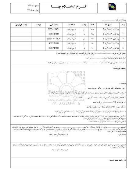 استعلام, استعلام لوله گازی API