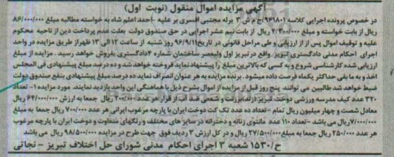 آگهی مزایده اموال منقول, مزایده تعداد 320 عدد کیف مدرسه ورزشی...