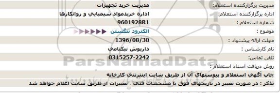 استعلام ، استعلام  الکترود تنگستن 