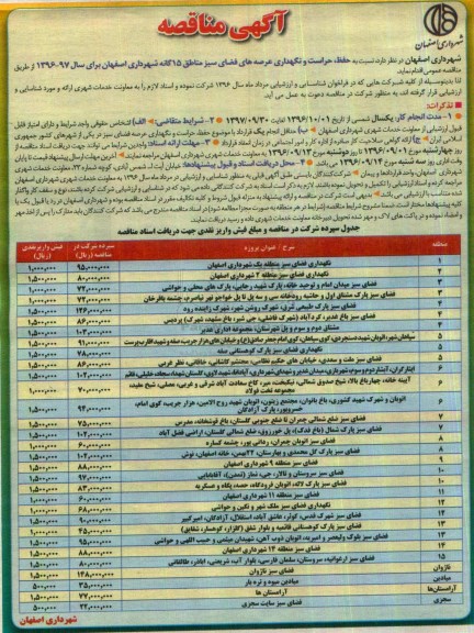 مناقصه ,مناقصه حفظ حراست و نگهداری عرصه های فضای سبز