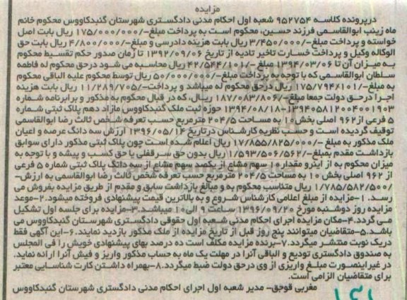 مزایده,مزایده مازاد دهم پلاک ثبتی مساحت 204.5متر
