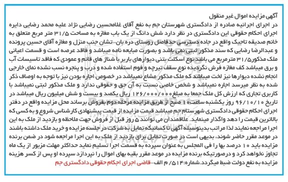 مزایده,مزایده ششدانگ مغازه مساحت 31.5متر 