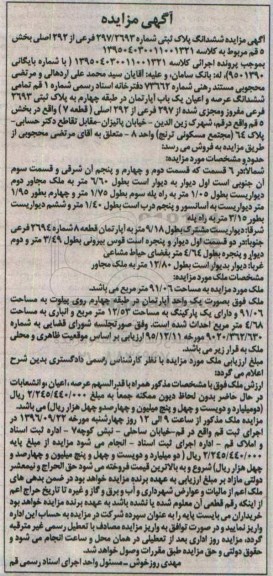 مزایده,مزایده ششدانگ پلاک ثبتی طبقه چهارم