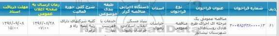 آگهی مناقصه یک مرحله ای , مناقصه عمومی یک مرحله ای اجرای طرح هادی روستاهای توابع 