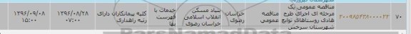 مناقصه عمومی, مناقصه عمومی یک مرحله ای اجرای طرح هادی روستاهای  توابع شهرستان سرخس