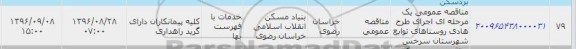 آگهی مناقصه یک مرحله ای , مناقصه عمومی یک مرحله ای اجرای طرح هادی روستاهای توابع , سامانه تدارکات الکترونیکی دولت