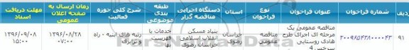 آگهی مناقصه یک مرحله ای ,  مناقصه عمومی یک مرحله ای اجرای طرح هادی روستایی سرخس 