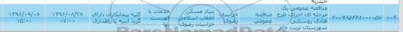 آگهی مناقصه یک مرحله ای ,  مناقصه عمومی یک مرحله ای اجرای طرح هادی 