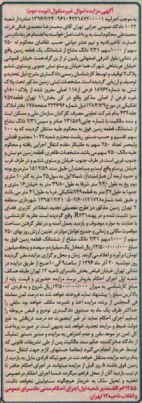 مزایده,مزایده 750 سهم از 1000 سهم 2.31 دانگ مشاع از زمین