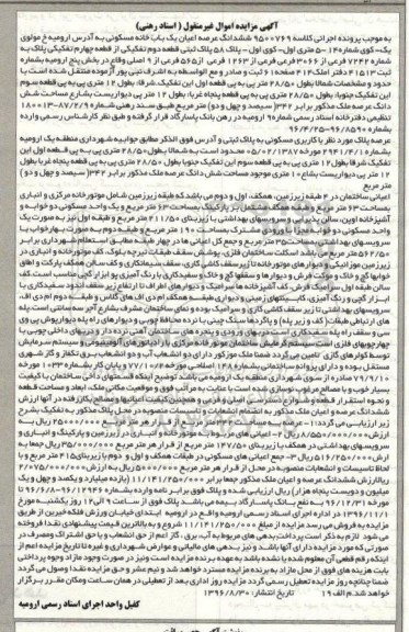 مزایده,مزایده ششدانگ عرصه اعیان یک باب خانه مسکونی