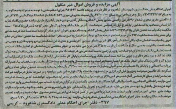مزایده,مزایده پلاک ثبتی بخش دو شاهرود