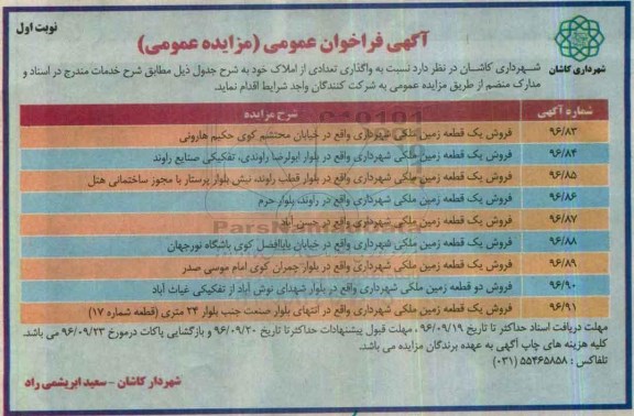 مزایده,مزایده واگذاری تعدادی از املاک شامل زمین ملکی 