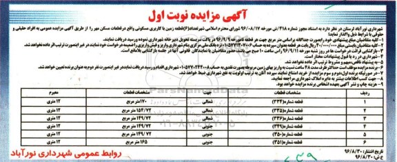 مزایده,مزایده واگذاری تعداد شش قطعه زمین مسکونی