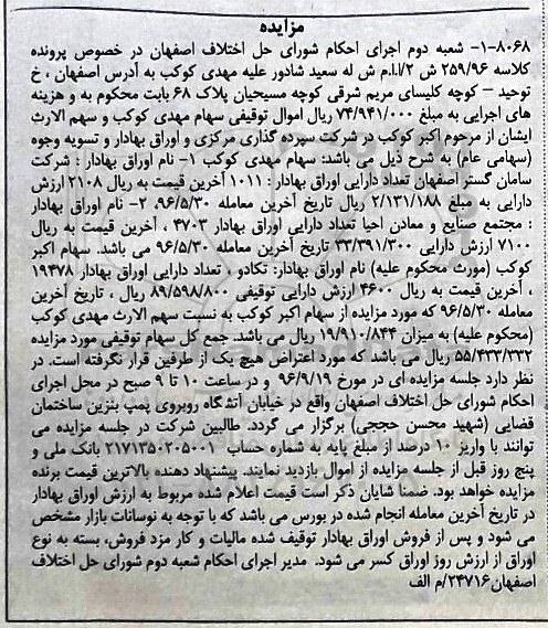 مزایده, مزایده فروش سهام