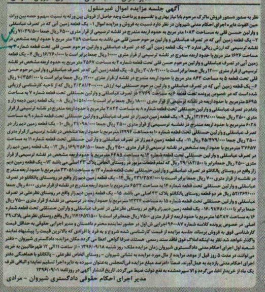 مزایده,مزایده اموال غیرمنقول شامل زمین آبی و دیم