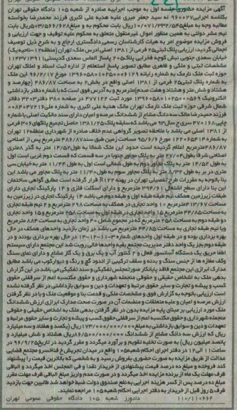 مزایده,مزایده پلاک ثبتی 25 فرعی از 1381 اصلی