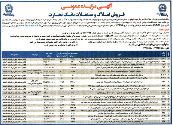 مزایده,مزایده فروش املاک مازاد بر نیاز استان خراسان رضوی 