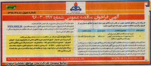 مناقصه عمومی, مناقصه خرید دو دستگاه جراثقال هیدرولیکی 20 تن...